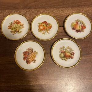 Vintage Fruit Design Porcelain Plate Set with Gold Rim